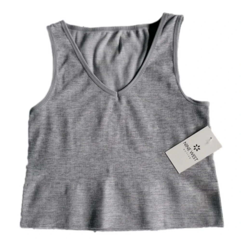 Nine West Ribbed Active Crop Tank Top Women’s Gray Size L/XL